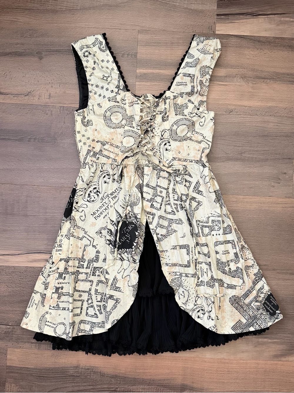 Harry Potter Marauder's Map Corset Back Square Neck Fit & Flare Dress Size M - Picture 11 of 16